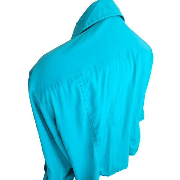 Maggie Barnes Womens Teal Blue Button-Up Shirt 3/4 Sleeves Size 36 26/28 JJ403 - Picture 5 of 9